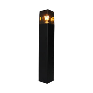 LED Tuinpaal - Staande buitenlamp met Smoked Glas | 50cm | Zwart | IP54 - Denver - vooraanzicht met lamp