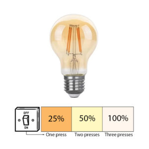 LED Filament lamp 6W | A60 | 3-step Dimbaar | E27 | 2700K - Warm wit | 3 stap illustratie